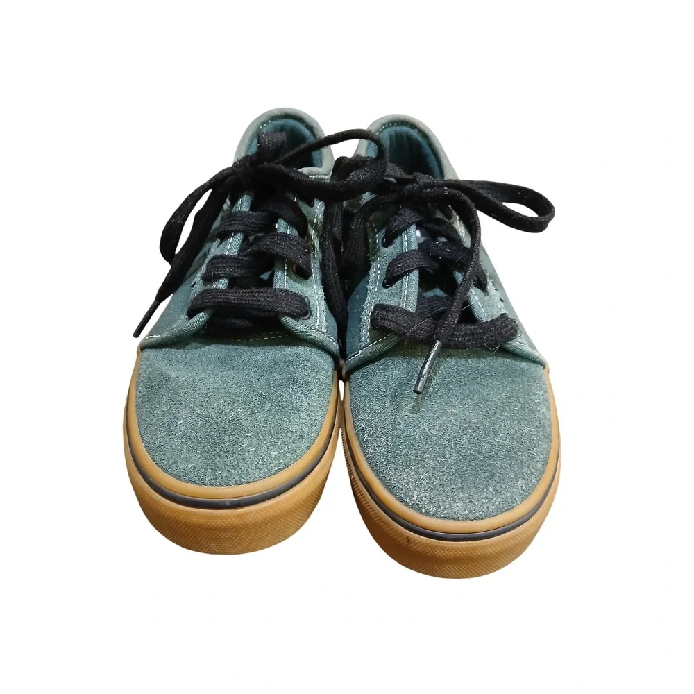 Vans Youth 13.5 Pro Skate Shoes Green Suede Canvas Gum Sole Low Top Sneakers